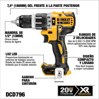 Kit Taladro Percutor + Atornillador De Impacto Inalambrico 20v Xr DEWALT DCK287D2-B2 2