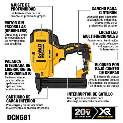 Engrapadora 20v 13-38 mm Calibre 18 Inalámbrico Xr DEWALT DCN681B 2