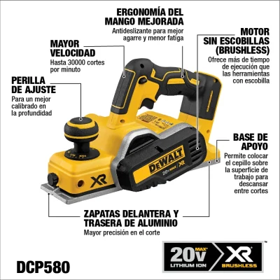 Cepillo Inalámbrico 20v Xr DEWALT DCP580B 2