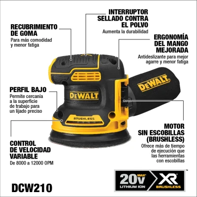 Lijadora Profesional Roto Orbital Inalámbrico 20v DEWALT DCW210B 2