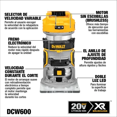 Fresadora Inalámbrica 20v Xr DEWALT DCW600B 2