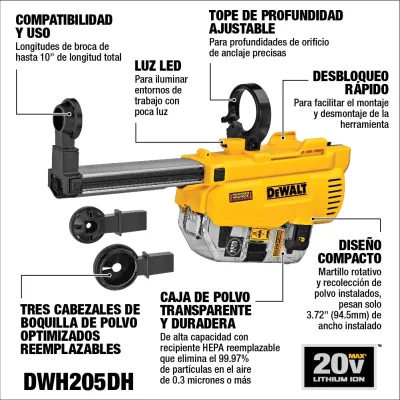 Extractor De Polvo Integrado Para Rotomartillo DEWALT DWH205DH 1