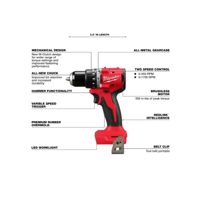 Taladro Percutor Inalámbrico 13 mm 18V MILWAUKEE 3602-20 2