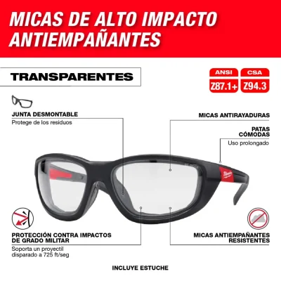 Lentes de Seguridad de Alto Rendimiento Transparentes con Sello MILWAUKEE 48-73-2040 2