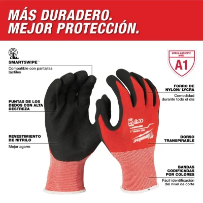 Guantes Anticorte Nivel 1 con Recubrimiento de Nitrilo Talla L SMARTSWIPE MILWAUKEE 48-22-8902B 2