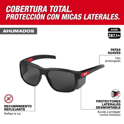 Lentes de Seguridad Marco Completo Lentes Tintados Antirrayas con Protectores Laterales Desmontables MILWAUKEE 48-73-2514 2