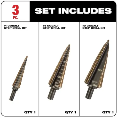 Set de Brocas Escalonadas Cobalto 3 Piezas (#1, #4, #9) MILWAUKEE 48-89-9291 2