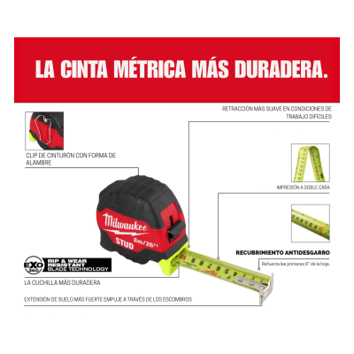 Huincha Métrica STUD™ 8 m/26 pies MILWAUKEE 48-22-1426 3