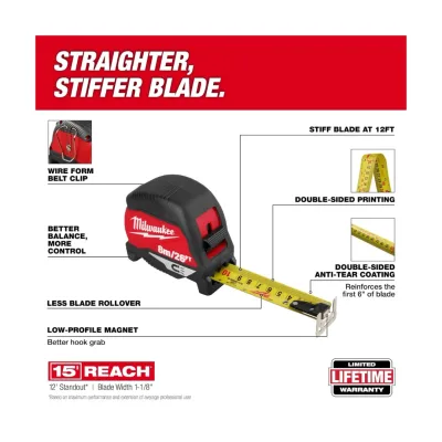 Huincha Métrica Magnética 8m/26 pies MILWAUKEE 48-22-1026M 3