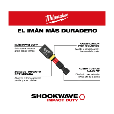 Juego De Aprietatuercas Magnéticos SHOCKWAVE 5/16 Pulgadas 3 Piezas MILWAUKEE 49-66-4523 3