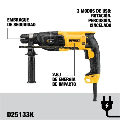 Rotomartillo Sds Plus 800w Eléctrico 220v DEWALT D25133K-B2C 3