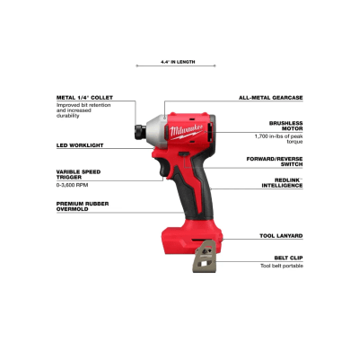 Atornillador De Impacto Compacto Sin Escobillas 1/4