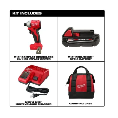 Kit Atornillador De Impacto Compacto Inalámbrico 1/4