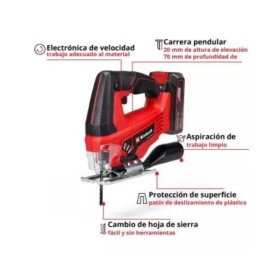 Kit De Sierra Caladora + 1 Batería Y Cargador Inalámbrico 18v EINHELL 4321280 3