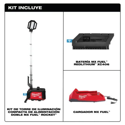 Kit Torre de Iluminación ROCKET Doble Alimentación Compacta 15.000 Lúmenes MX FUEL MILWAUKEE MXF040-1XC 4