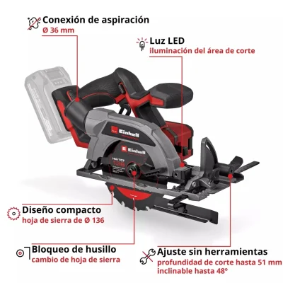 Sierra Circular Inalámbrica Compacta 136mm Brushless 18V Power X-Change EINHELL 4331240 4