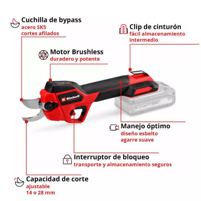 Tijera de Podar Inalámbrica 28 mm Brushless 18V Power X-Change PROFESSIONAL EINHELL 3408320 5