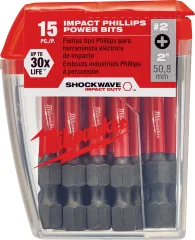 Puntas De Impacto PH2 50 mm MILWAUKEE 15 Piezas MILWAUKEE 48-32-5004