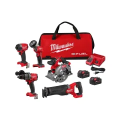 Kit 5 Herramientas Taladro Percutor + Atornillador de Impacto + Sierra Sable + Sierra Circular 6½