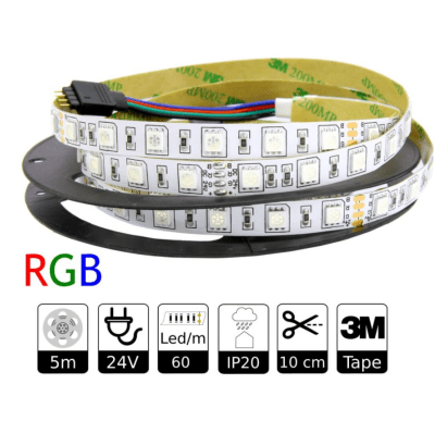 Cinta Led 24V 5050 IP20 60LED/m RGB 5mt (kn)