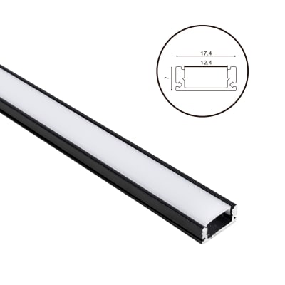 Perfil Aluminio Difusor 1102 3mt Delgado Plano Negro