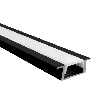 Perfil Aluminio Difusor 1204 2mt Plano Empotrable Negro