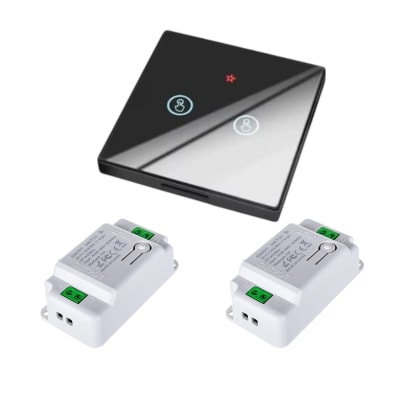 Interruptor Inalámbrico 433Mhz Negro 2 Botón + 2 Receptor