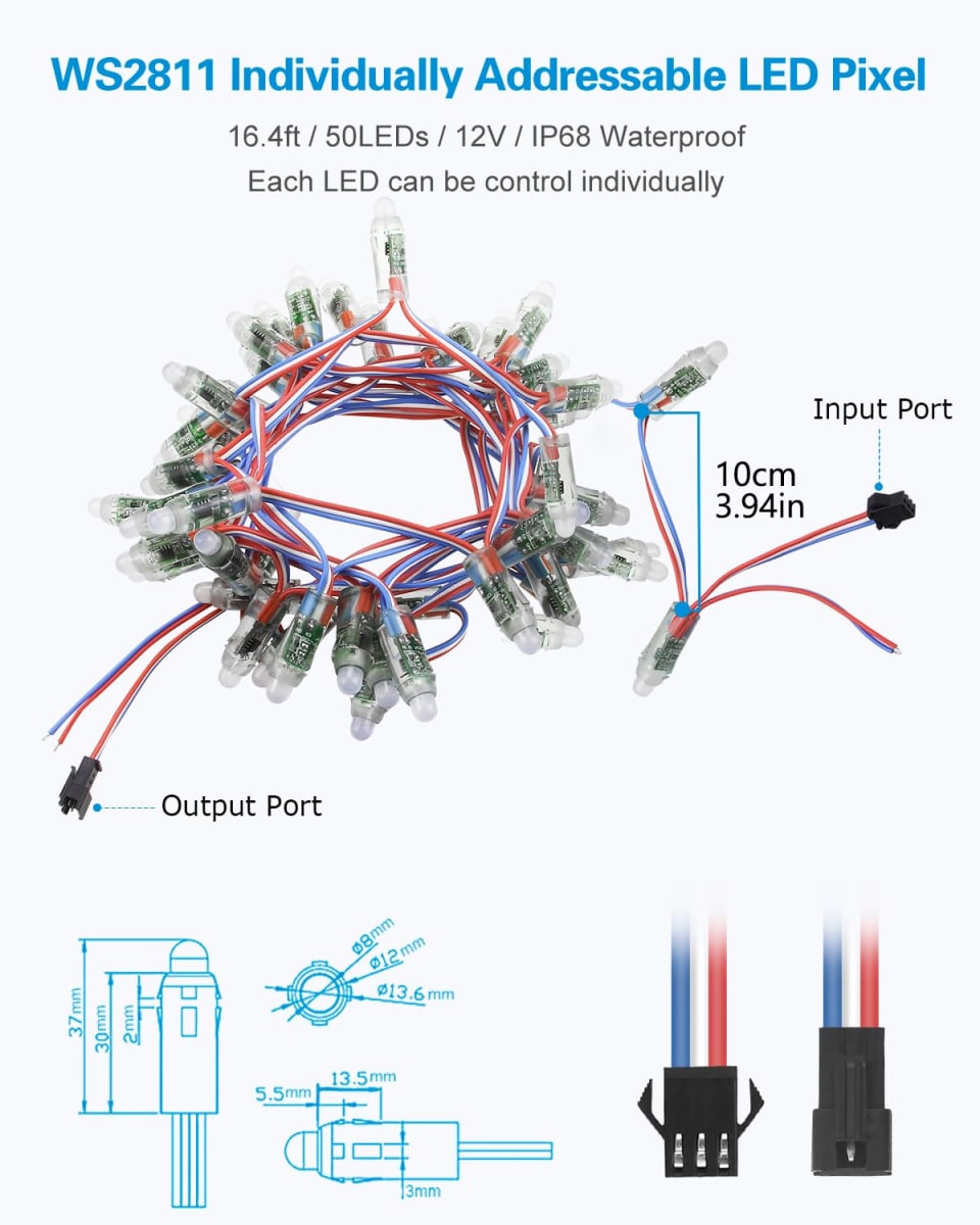 Led Pixel Digital ws2811 RGB 12V 15W IP65 50 puntos2