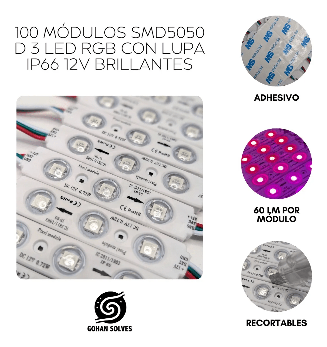 Tira 20 Módulo Digital ws2811 RGB 12V 1,6W IP65 170°7