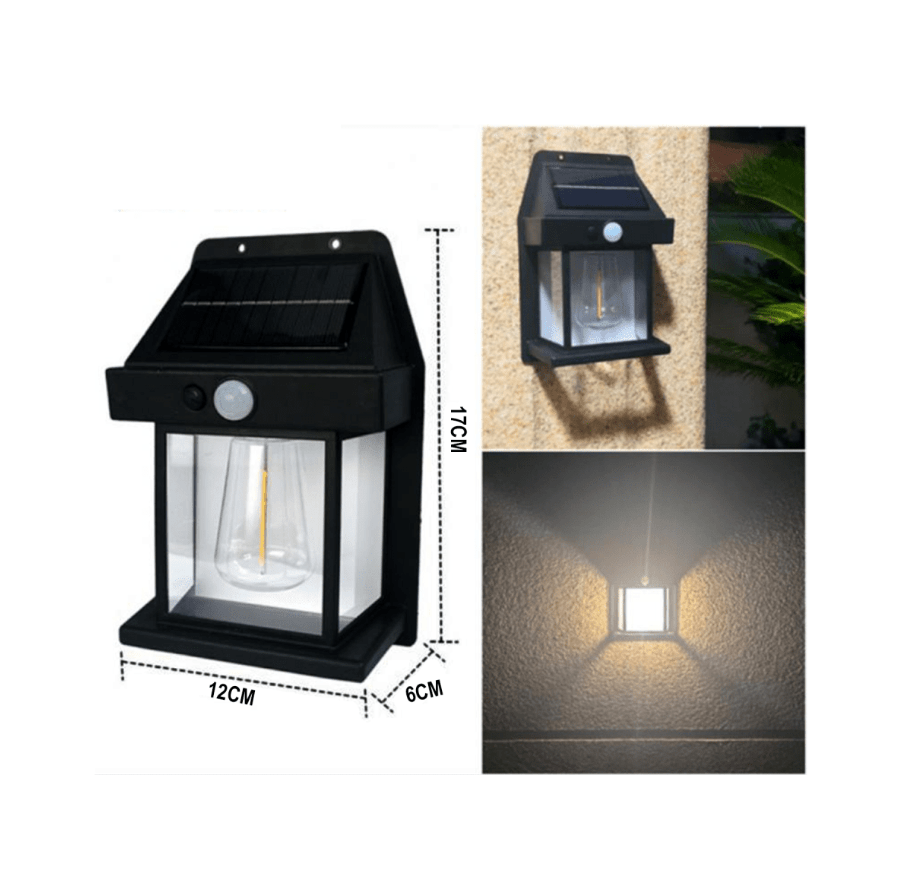 Apliqué de Muro Solar con Ampolleta Filamento Negro con sensor 3000K Luz Cálida IP65 (zh)4