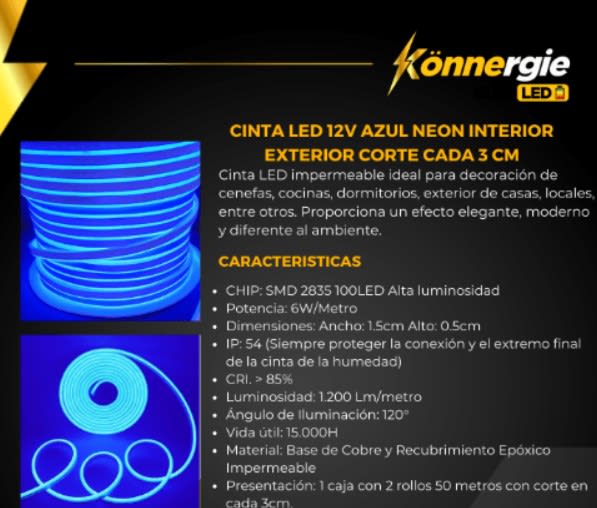 Neón Led 12V 6W/m 50mt Azul SEC (kn)7