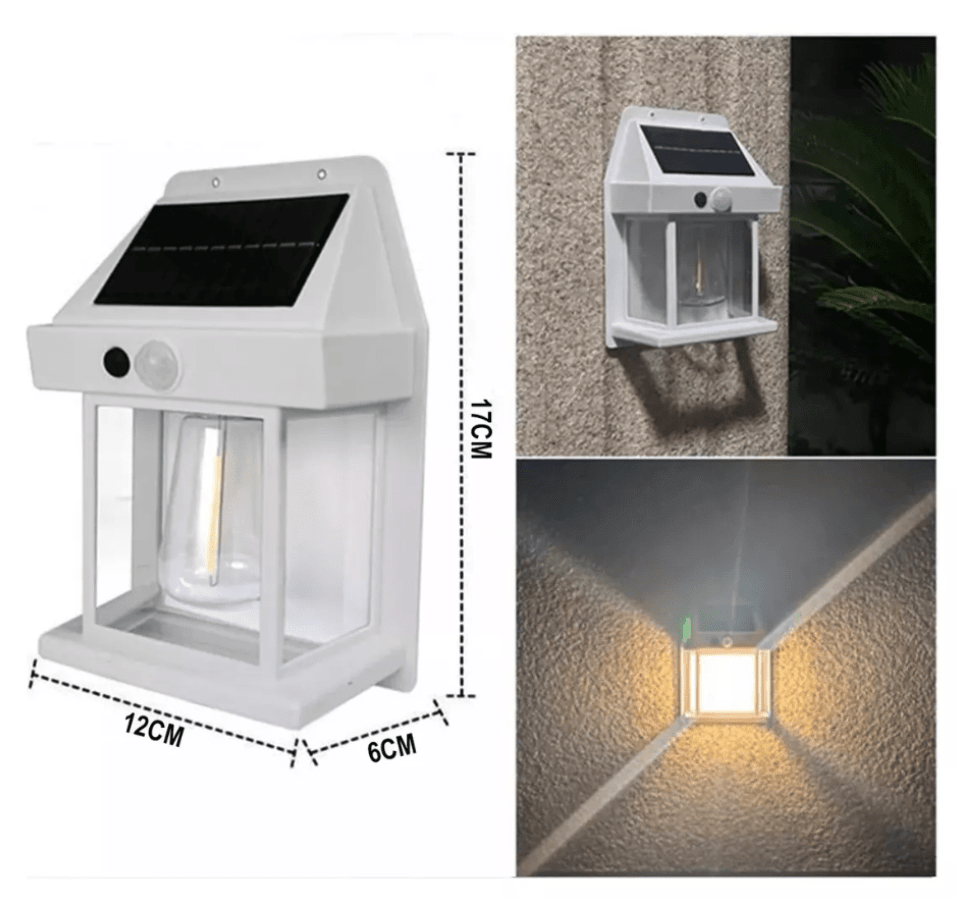 Apliqué de Muro Solar con Ampolleta Filamento Blanco con sensor 3000K Luz Cálida IP65 (zh)3