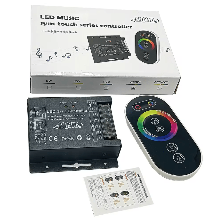 Control Remoto RF RGBW Sensor Musical Aluminio Negro 12-24V 4x10A1