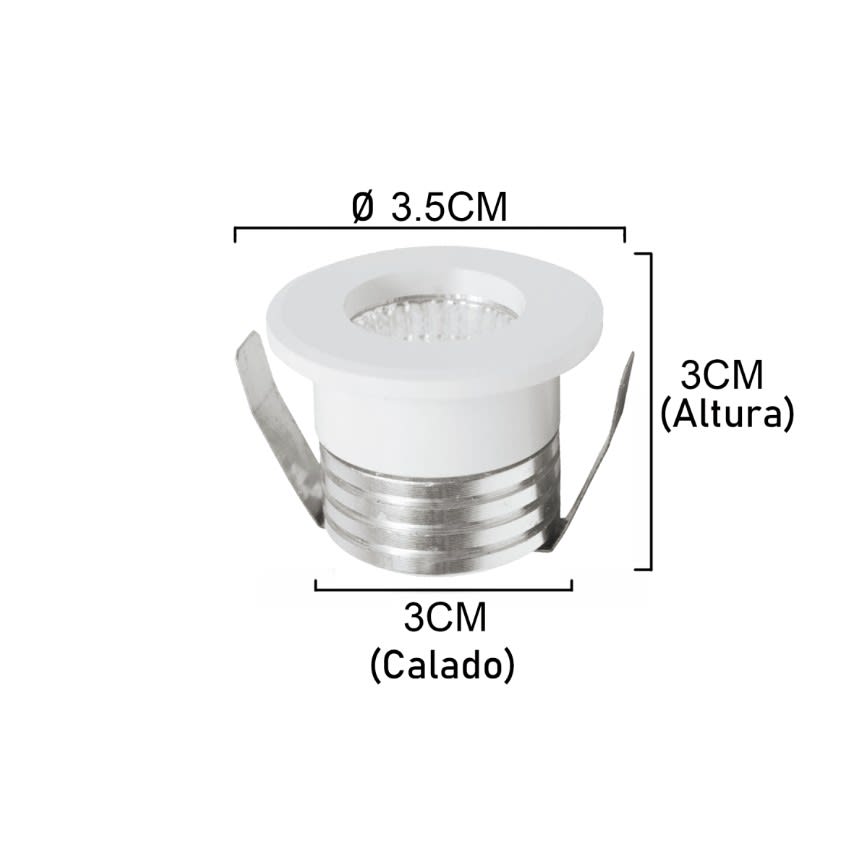 Foco Spot Mini 3W 3000K Luz Cálida Blanco Embutido Redondo3