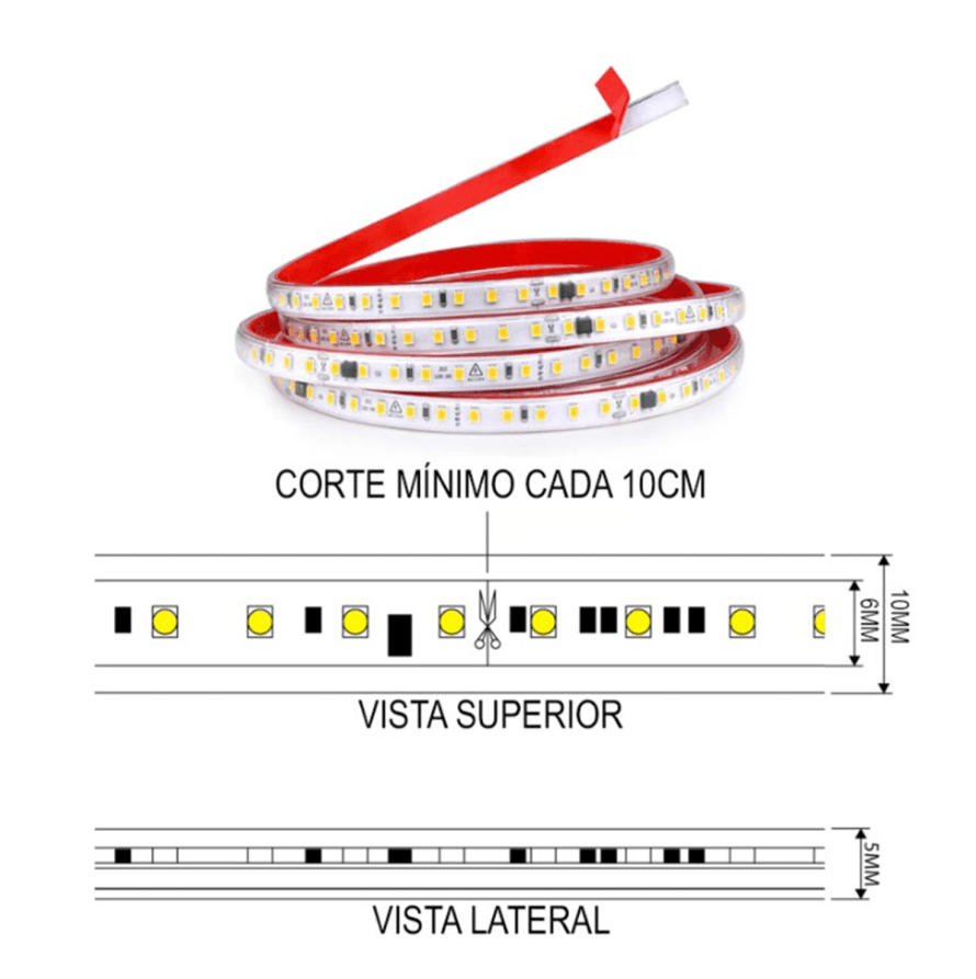 Cinta Led 220V New Gen Rojo corte 10cm c/adhesivo IP65 100mt (kn)3