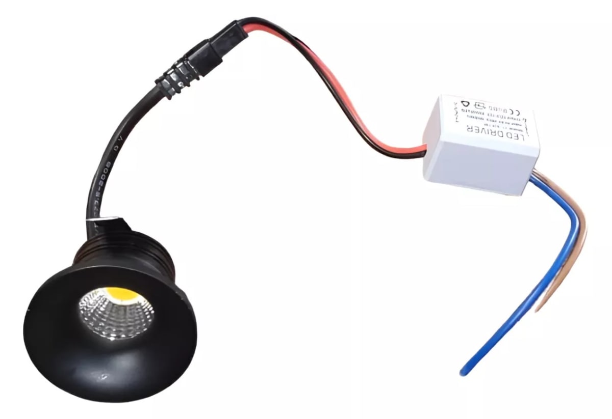 Foco Spot Mini 3W 3000K Luz Cálida Negro Embutido Redondo (wd)1