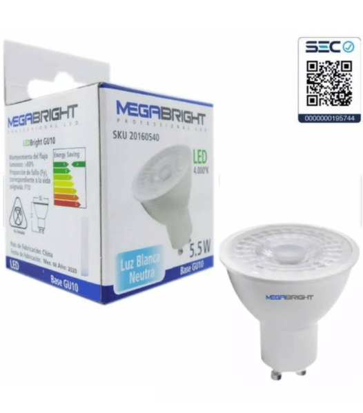 Ampolleta GU10 5,5W 38° 4000K Luz Neutra (tipo dicróico)4