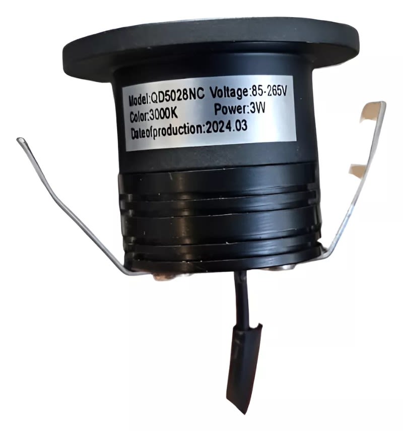 Foco Spot Mini 3W 3000K Luz Cálida Negro Embutido Redondo (wd)3