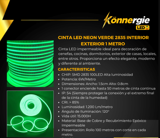 Neón Led 12V 6W/m 50mt Verde SEC (kn)5