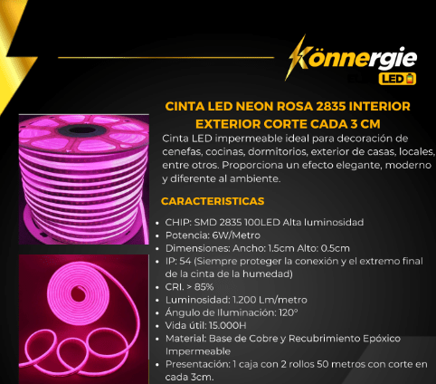 Neón Led 12V 6W/m 50mt Rosado SEC (kn)7