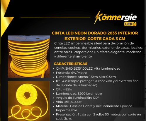Neón Led 12V 6W/m 50mt Dorado Gold SEC (kn)7