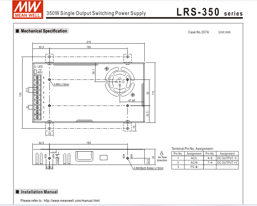 Fuente de Poder Mean Well 5V 60A 300W LRS-350-5 (215x115x30mm)8