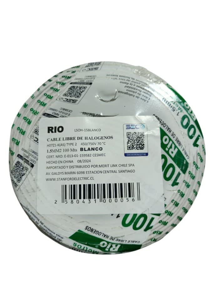 Cable Eva 1,5mm Blanco 100 Metros 450/750V 70°C SEC1