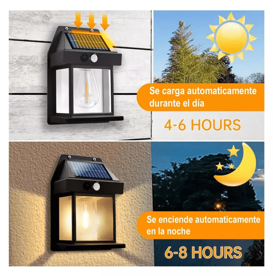 Apliqué de Muro Solar con Ampolleta Filamento Negro con sensor 3000K Luz Cálida IP65 (zh)5