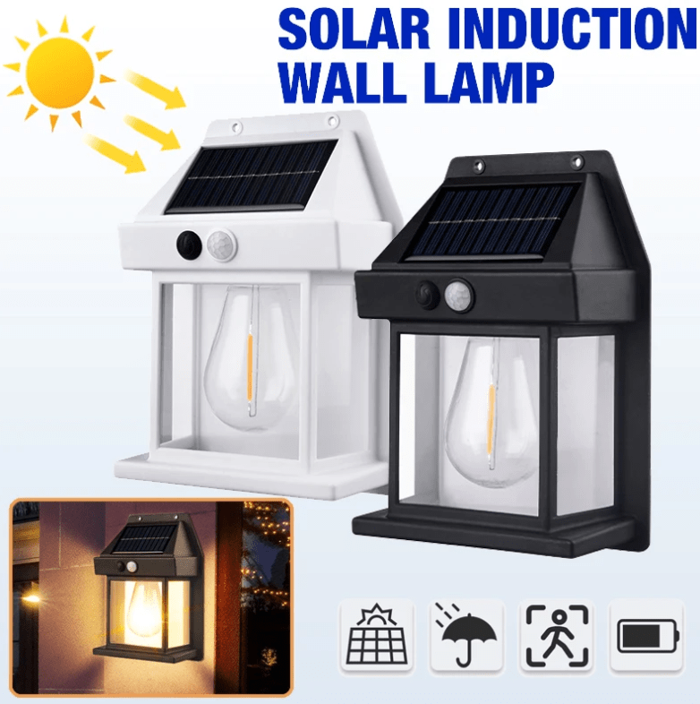 Apliqué de Muro Solar con Ampolleta Filamento Negro con sensor 3000K Luz Cálida IP65 (zh)10