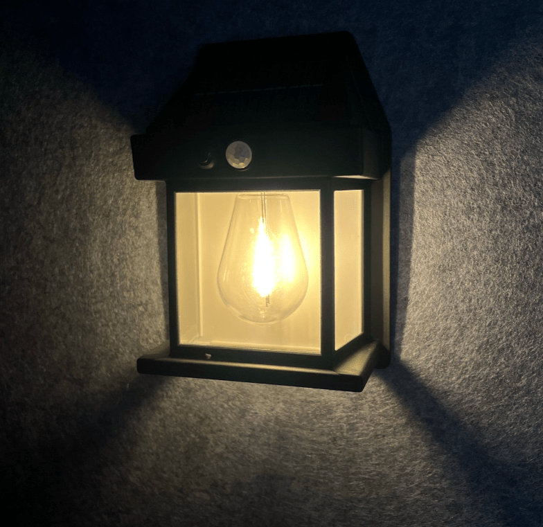 Apliqué de Muro Solar con Ampolleta Filamento Negro con sensor 3000K Luz Cálida IP65 (zh)8
