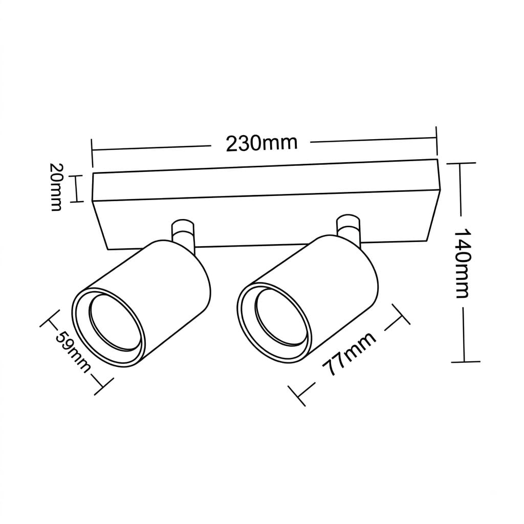 Apliqué Porta Ampolleta GU10 de 2 Focos Negro SEC4
