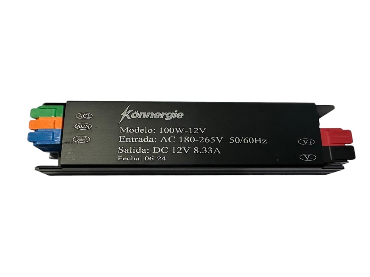 Fuente de Poder 12V 8.33A 100W IP20 Conexión Rápida (160x34x24mm)1