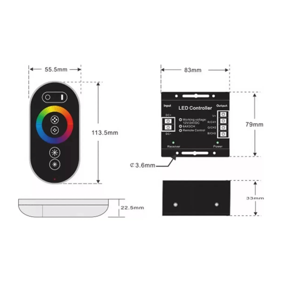 Control Remoto RF Touch RGB 12-24V 216W-432W 20m3