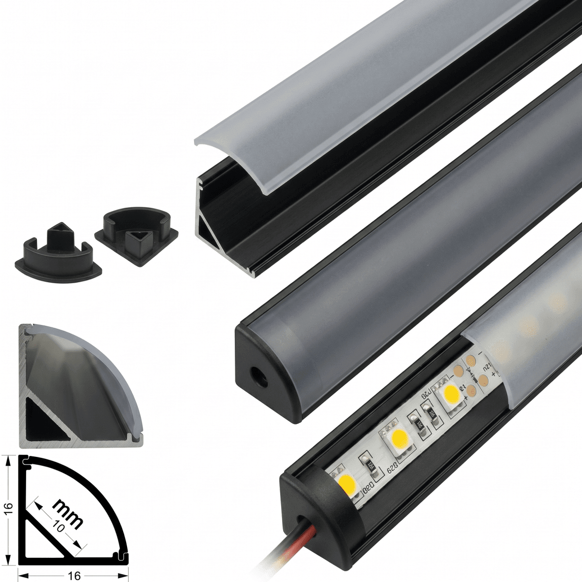Perfil Aluminio Difusor 1002 2mt Esquinero Simple Negro2